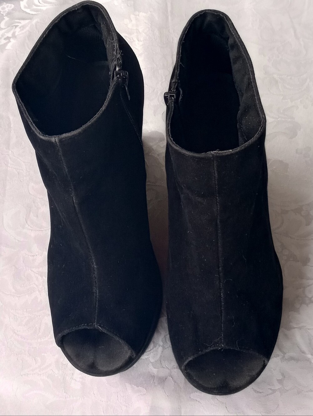 Forever 21 Black Suede Wedge Peep-Toe Booties